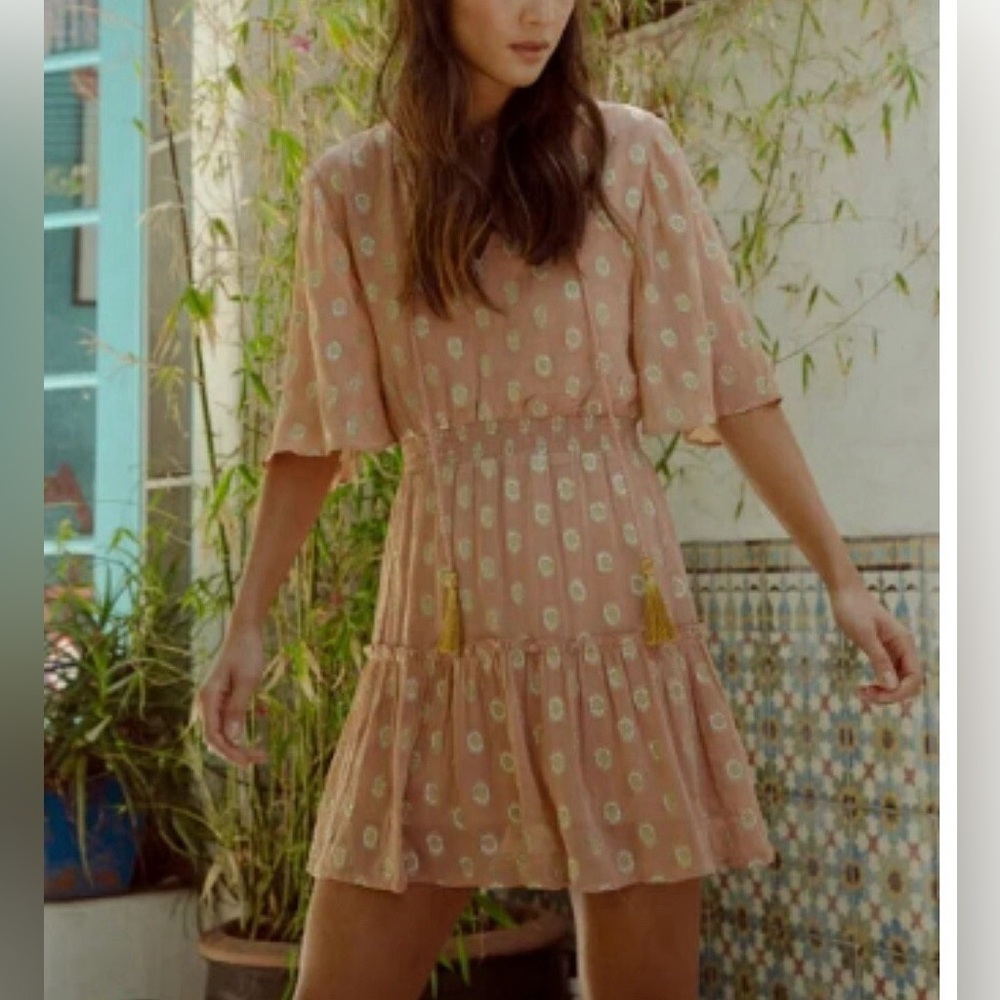 RAGA Peach-Pink Polka-dot Kenna Tiered Mini Dress‎ Size S